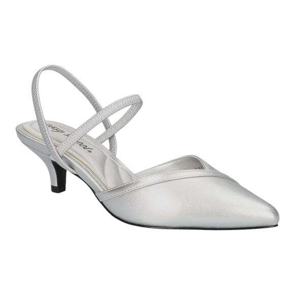 Easy Street Women's Unna Slingback Kitten Heel Pumps Silver Size 8 1/2 - Picture 1 of 5